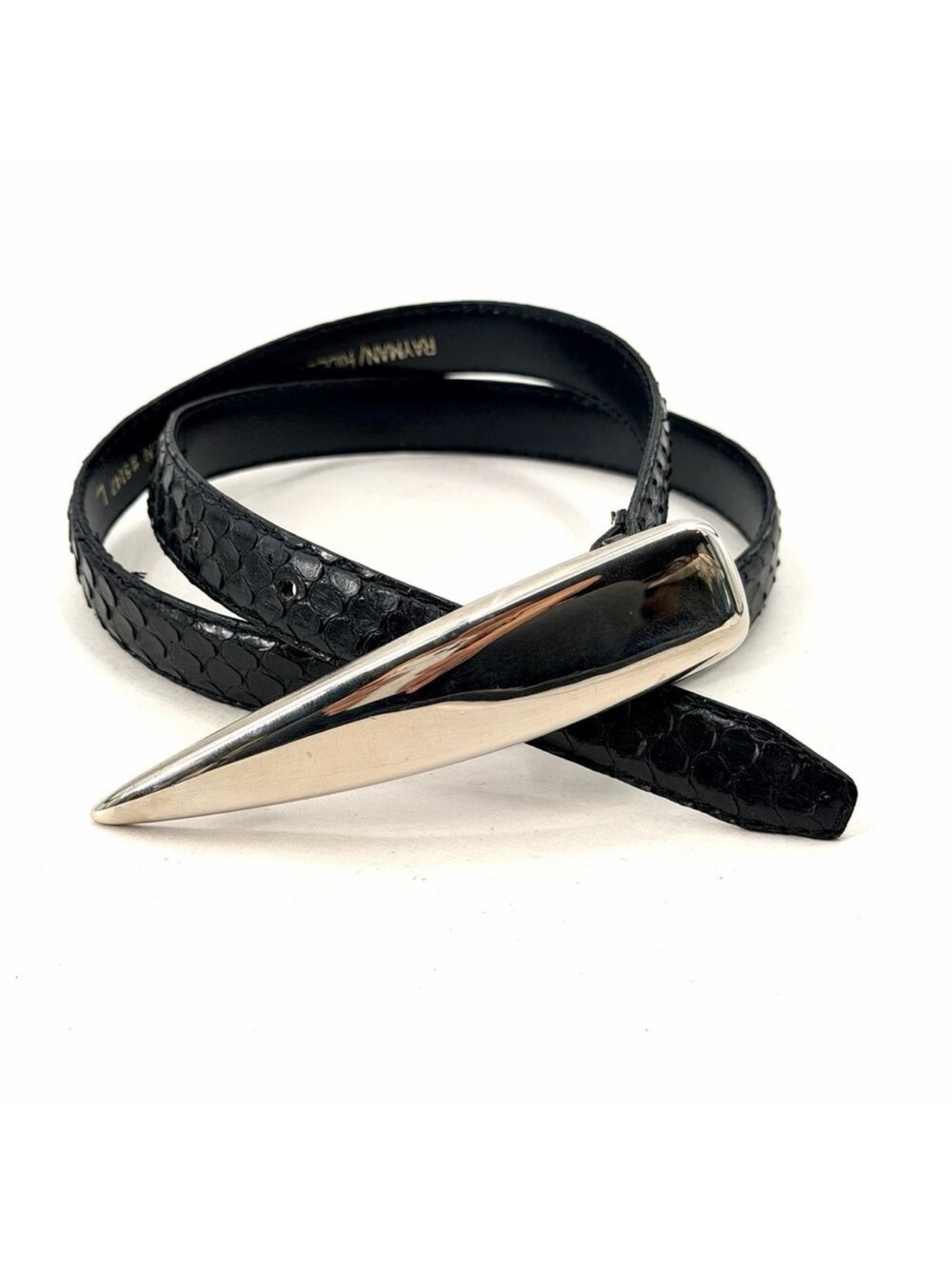 Vintage Rayman Ridless Black Snakeskin & Metal Detail Hook Belt Womens Large